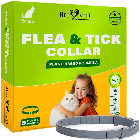 Natural Flea & Tick Collar for Cats 6 Months Control of Best Prevention & Safe Treatment anti Fleas and Ticks Essential Oil Repellent (1 Pack)