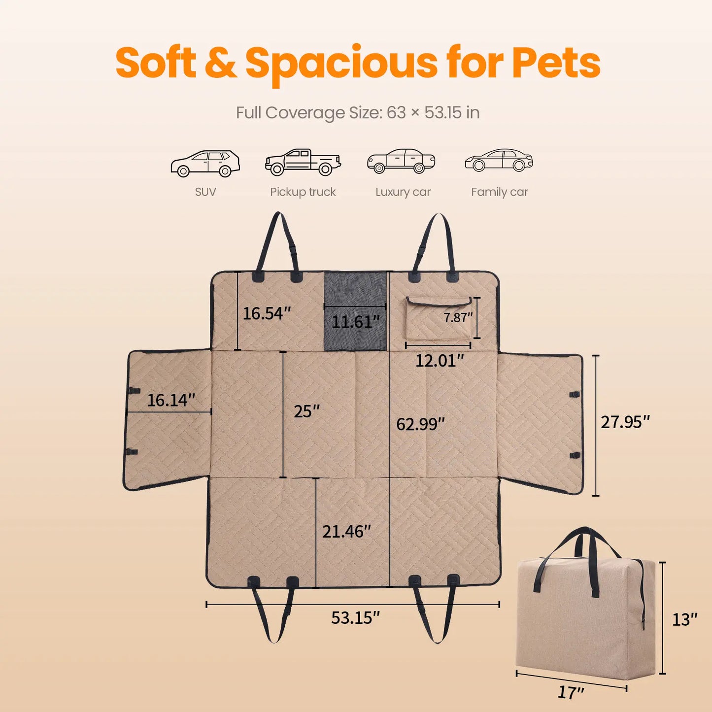 VALUXE Waterproof Dog Car Seat Cover for Large Dogs, Full Back Seat Protector, Foldable and Non-Slip Design