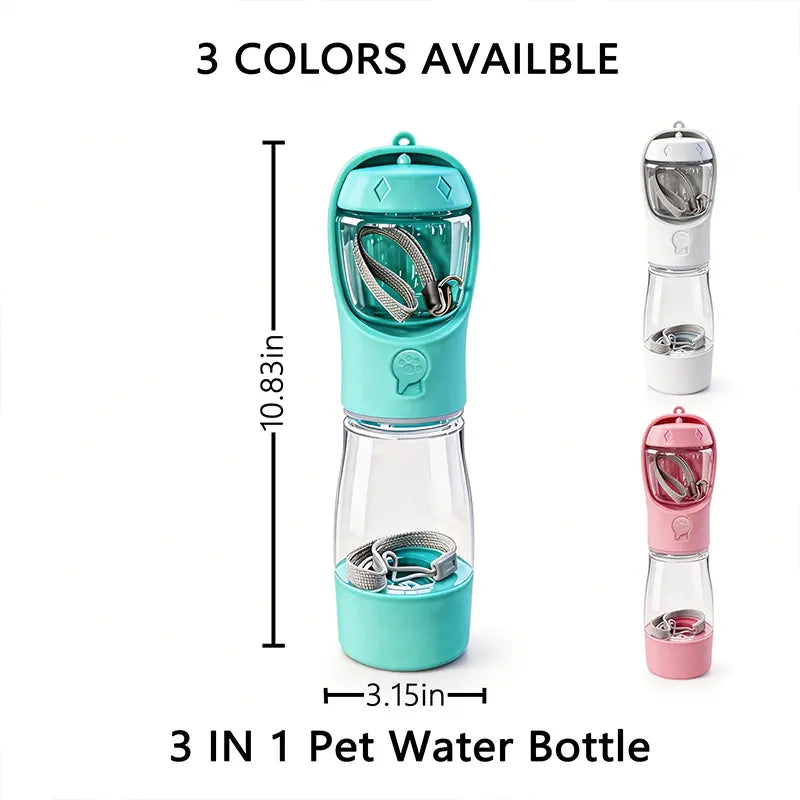 3-in-1 Portable Pet Water Bottle, 20 oz Leak-Proof Dog Water Dispenser with Built-In Poop Bag Holder for Travel and Outdoor Adventures