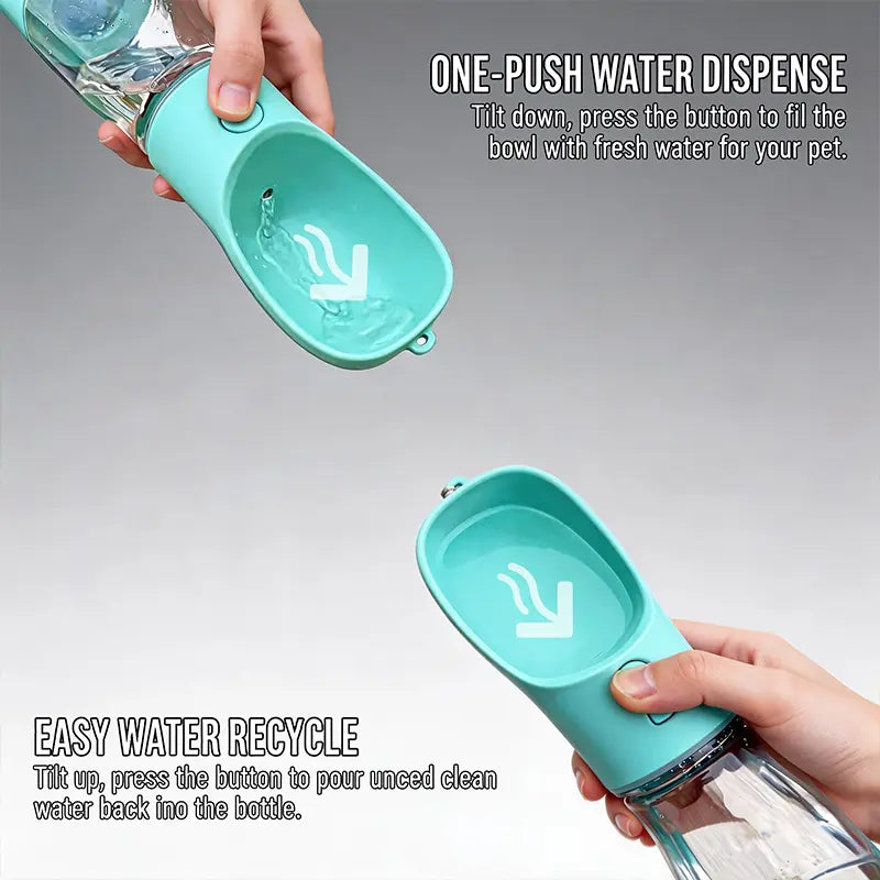 3-in-1 Portable Pet Water Bottle, 20 oz Leak-Proof Dog Water Dispenser with Built-In Poop Bag Holder for Travel and Outdoor Adventures