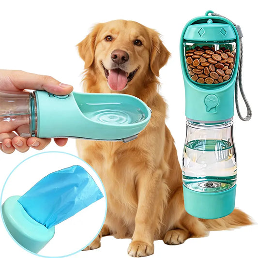 3-in-1 Portable Pet Water Bottle, 20 oz Leak-Proof Dog Water Dispenser with Built-In Poop Bag Holder for Travel and Outdoor Adventures