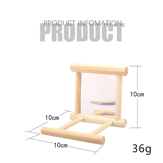 Bird Mirror Wooden Hanging Swing Interactive Play Toys for Small Parrot Budgies Macaw African Grey Parakeet Cockatiel Conure Lovebird Cage Accessories