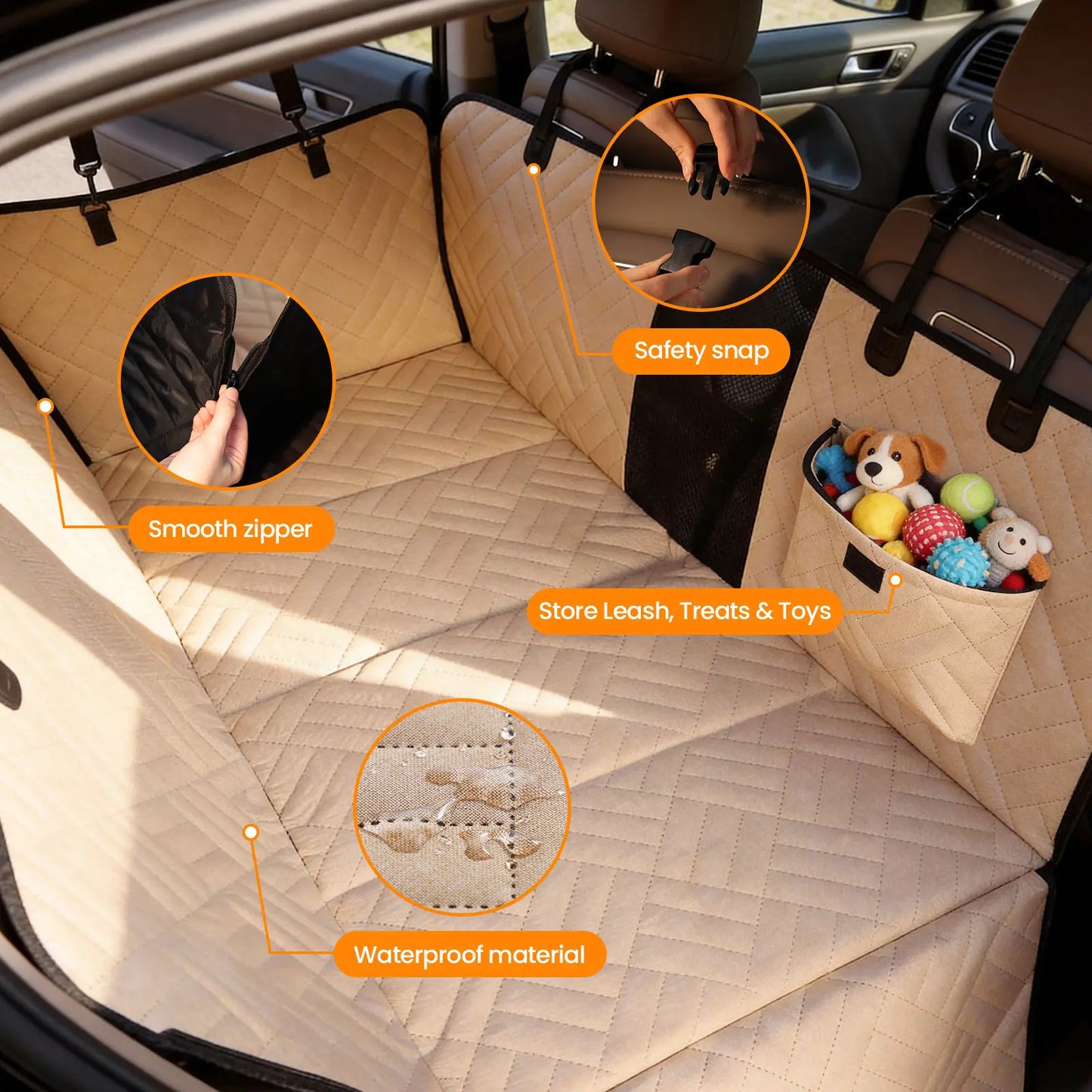 VALUXE Waterproof Dog Car Seat Cover for Large Dogs, Full Back Seat Protector, Foldable and Non-Slip Design