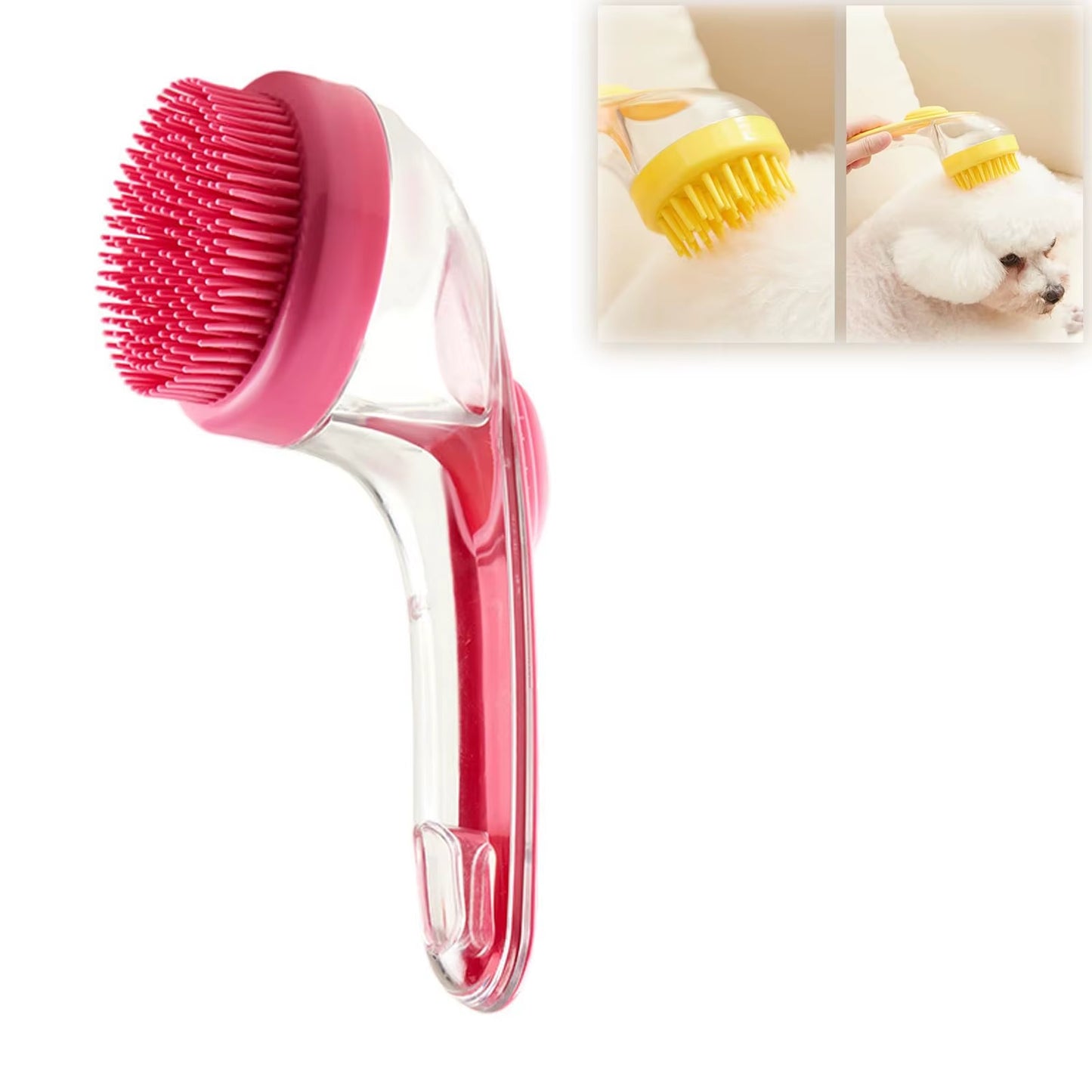 1Pc Pet Bath Brush Soft Silicone Long Handle with Shampoo Dispenser Gentle Massage for Grooming and Cleaning Fur and Hair