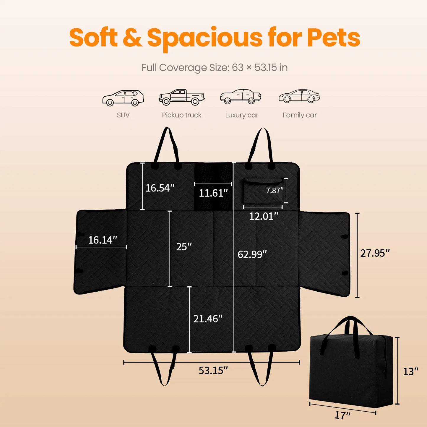 VALUXE Waterproof Dog Car Seat Cover for Large Dogs, Full Back Seat Protector, Foldable and Non-Slip Design