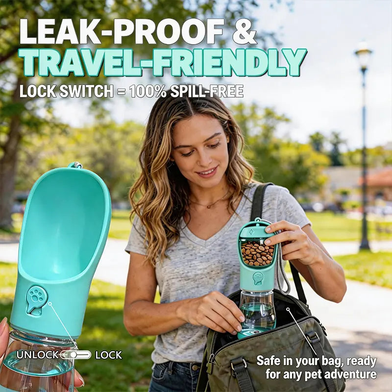 3-in-1 Portable Pet Water Bottle, 20 oz Leak-Proof Dog Water Dispenser with Built-In Poop Bag Holder for Travel and Outdoor Adventures