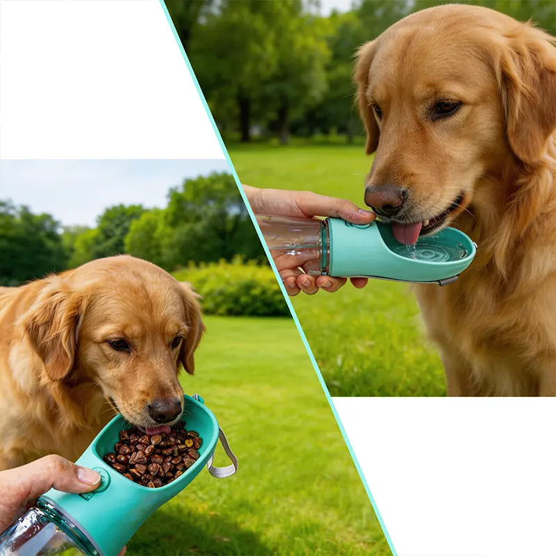 3-in-1 Portable Pet Water Bottle, 20 oz Leak-Proof Dog Water Dispenser with Built-In Poop Bag Holder for Travel and Outdoor Adventures