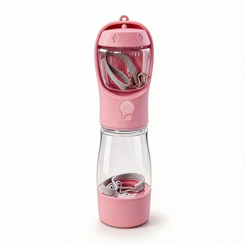 3-in-1 Portable Pet Water Bottle, 20 oz Leak-Proof Dog Water Dispenser with Built-In Poop Bag Holder for Travel and Outdoor Adventures