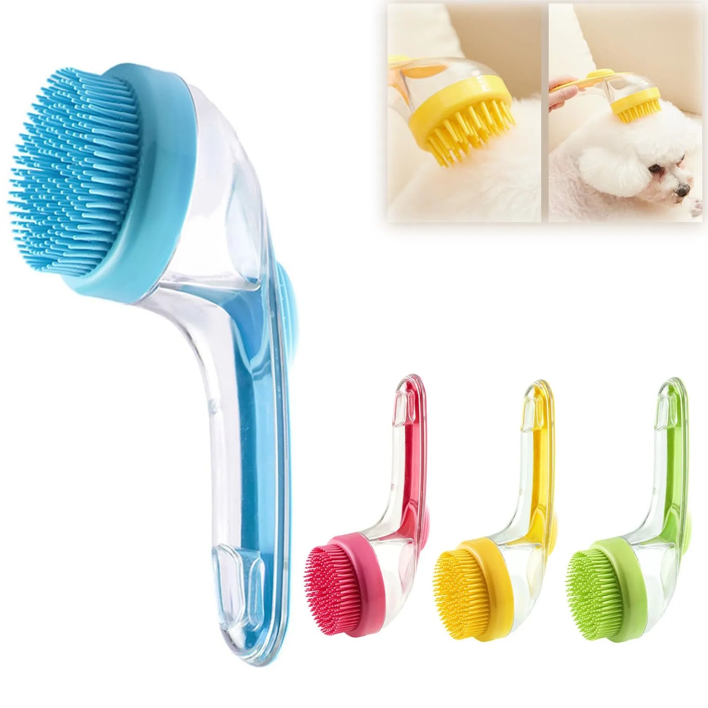 1Pc Pet Bath Brush Soft Silicone Long Handle with Shampoo Dispenser Gentle Massage for Grooming and Cleaning Fur and Hair