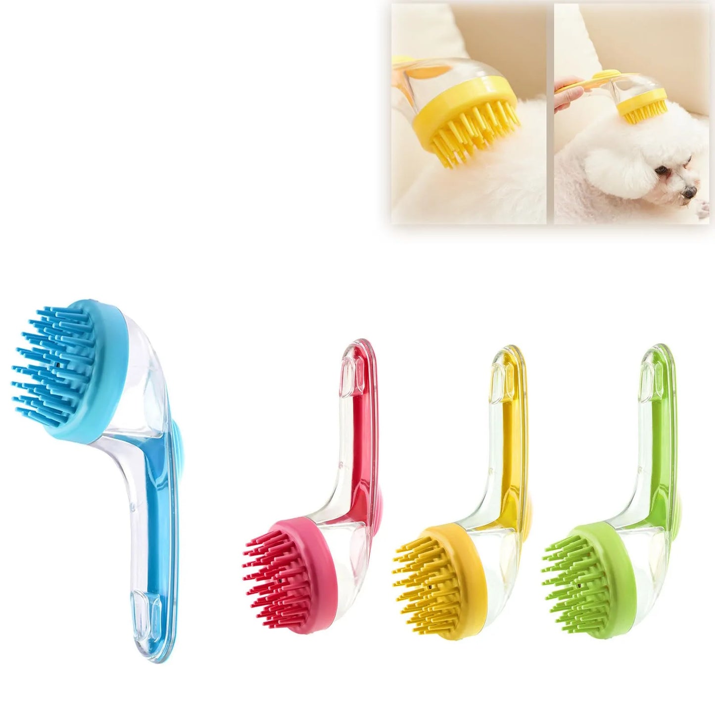 1Pc Pet Bath Brush Soft Silicone Long Handle with Shampoo Dispenser Gentle Massage for Grooming and Cleaning Fur and Hair