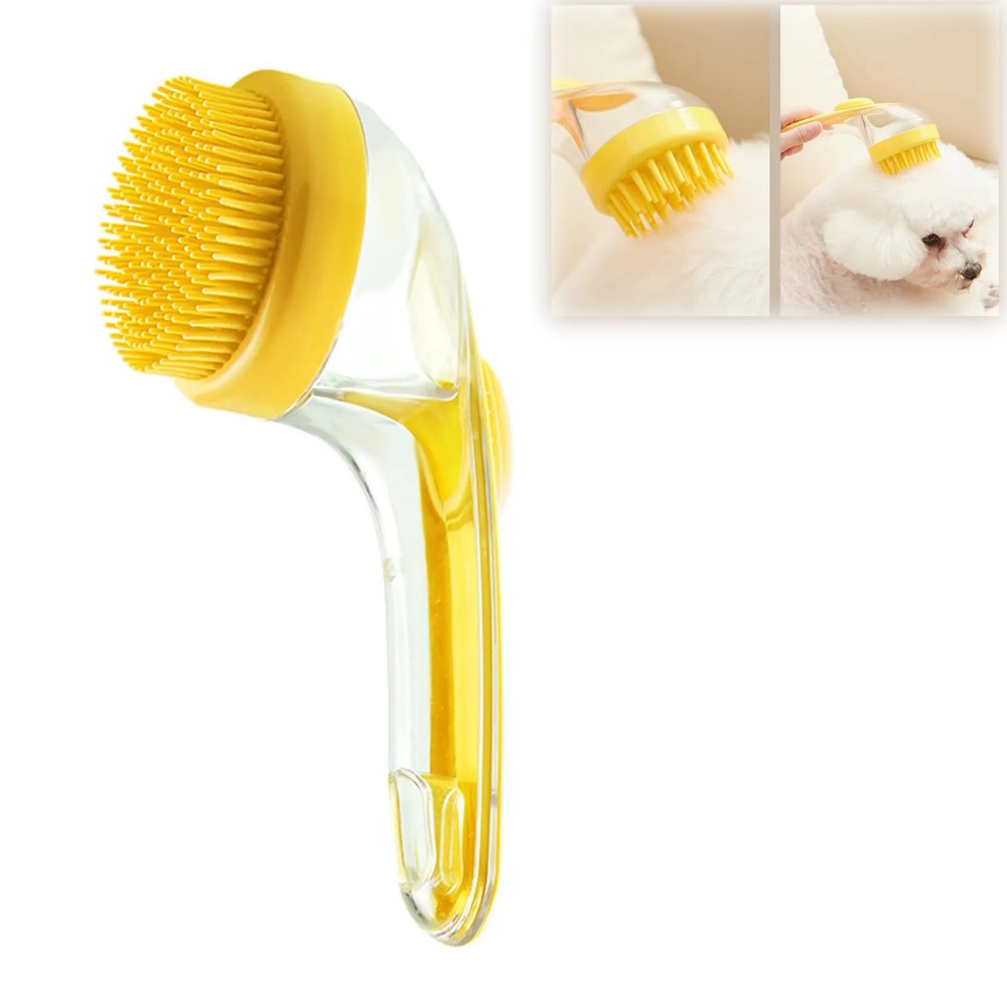 1Pc Pet Bath Brush Soft Silicone Long Handle with Shampoo Dispenser Gentle Massage for Grooming and Cleaning Fur and Hair